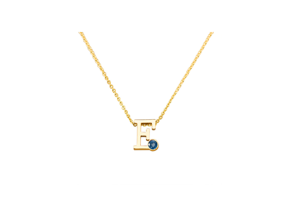 Geelgouden letter gedenkhanger met geboortesteentje inclusief collier
