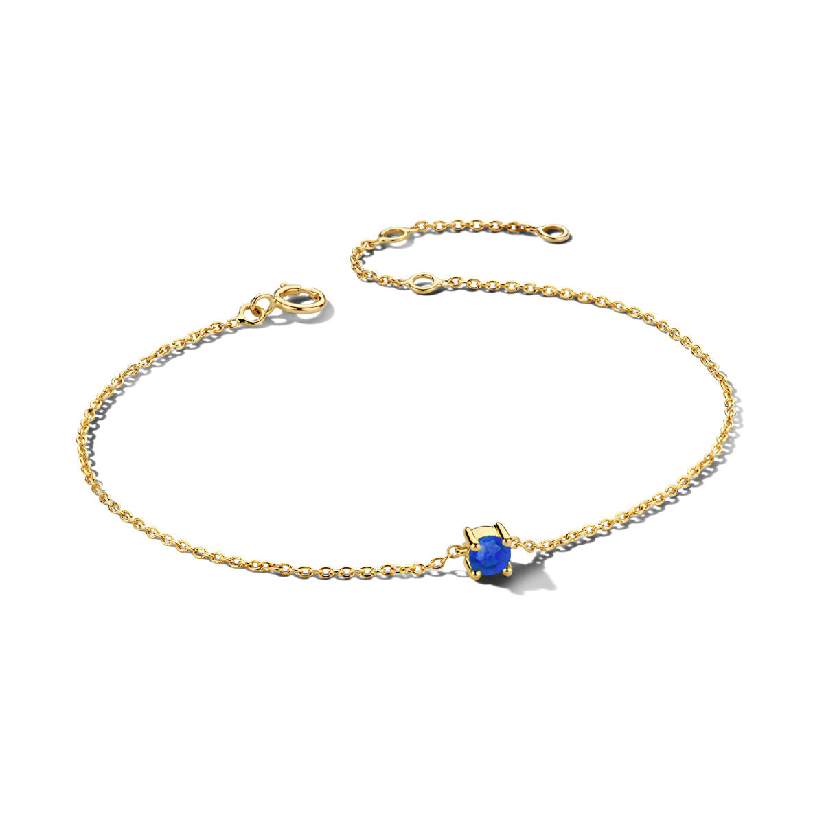 Exclusieve 14 KT geelgouden anker armband met geboortesteen in chatonzetting.