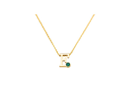 Geelgouden letter gedenkhanger met geboortesteentje inclusief collier